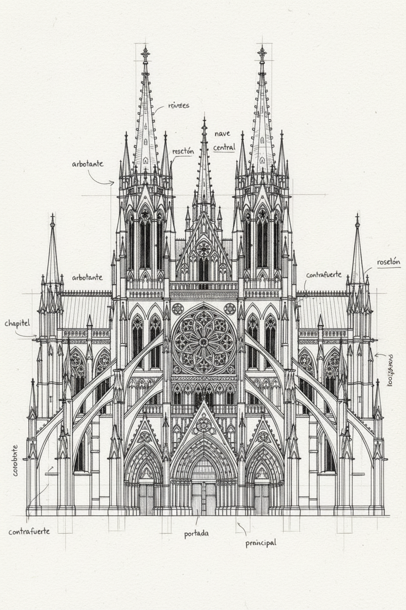 Diseño de camiseta - Catedral con apuntes en español