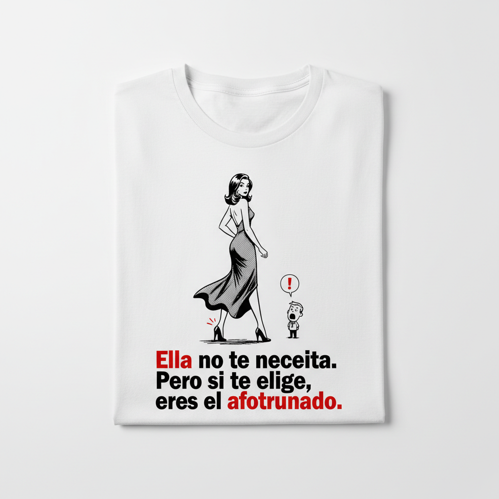 Camiseta blanca con ilustración noir de mujer caminando con actitud